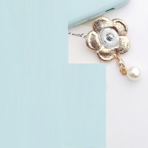 20MM Pearl rhinestone Camellia Alloy  snap button charms