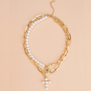 Cross Pearl Necklace fit 20mm Snaps button jewelry wholesale