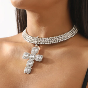 Creative temperament cross set diamond pendant design necklace