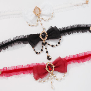 Retro bow necklace, alloy imitation pearl necklace, star and moon pendant necklace