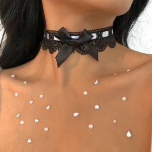 Fashionable temperament short necklace lace bow simple necklace