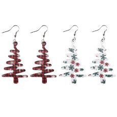 Christmas Tree Shaped Snowflake Grid Pine Leather Earrings