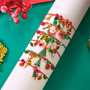 Christmas Bracelet Fashion Handmade Christmas Tree Elk Cane Bell Pendant Bracelet