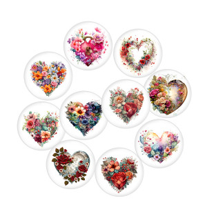 20MM 10pcs/lot  Love Flower  Valentine's Day  Print glass snap button charms