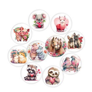 20MM 10pcs/lot love  cat horse hippopotamus alpaca  Print glass snap button charms