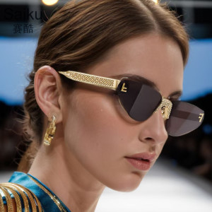 Fashionable frameless diamond sunglasses for outdoor street photography, UV resistant sunglasses