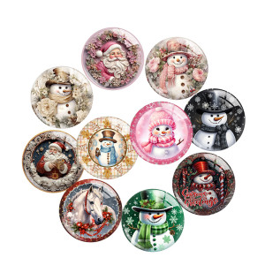 20MM 10Pcs/lot Christmas  Snowman  Santa Claus  Horse  Print glass snap button charms