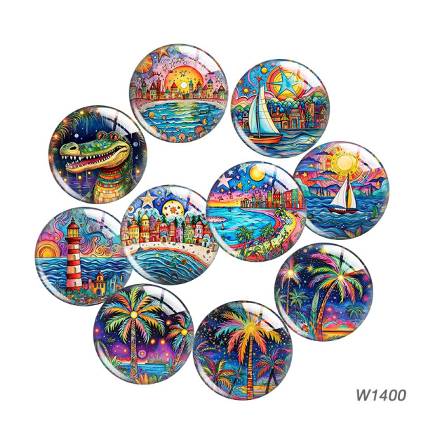 20MM 10pcs/lot Colorful Canvas  Cartoon  glass snap button charms