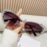 Metal inlaid diamond sunglasses, cat eye sunglasses with diamond sunshade glasses