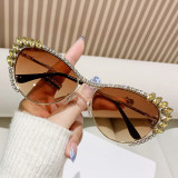 Metal inlaid diamond sunglasses, cat eye sunglasses with diamond sunshade glasses