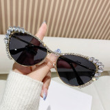Metal inlaid diamond sunglasses, cat eye sunglasses with diamond sunshade glasses