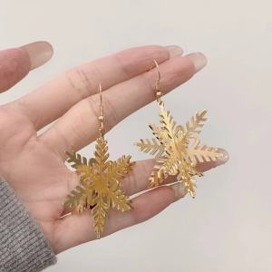 Christmas gold three-dimensional snowflake earrings