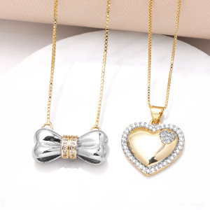 Bow pendant necklace inlaid with zircon love collarbone chain