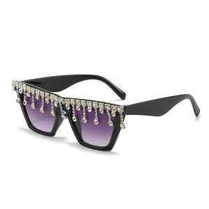 Diamond studded tassel retro gorgeous high-end trendy sunglasses party UV resistant sunglasses