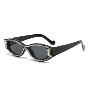 Cat eye small frame diamond inlaid sun visor sunglasses