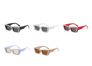 Diamond studded square sunglasses for brides to take photos, UV resistant retro sunglasses