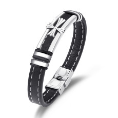 Woven bracelet, genuine leather fashionable and versatile, multi-layer leather cross stainless steel bracelet