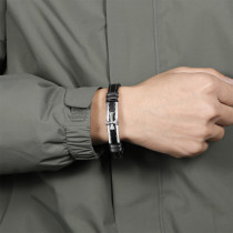 Woven bracelet, genuine leather fashionable and versatile, multi-layer leather cross stainless steel bracelet