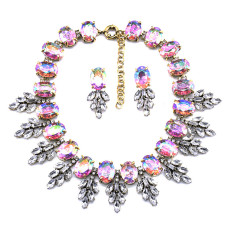 Fashionable handmade colorful crystal necklace earring set