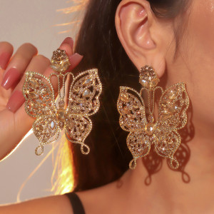 Colorful glass rhinestone butterfly earrings