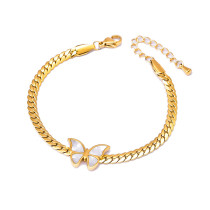 Shell butterfly Stainless stee collarbone chain waterproof and sweat proof women's bracelet earrings gold set necklace