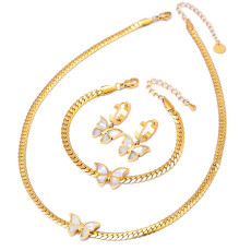 Shell butterfly Stainless stee collarbone chain waterproof and sweat proof women's bracelet earrings gold set necklace