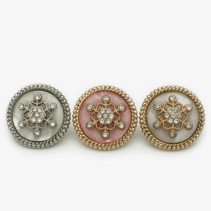 20mm snap button Pink resin metal snowflake rhinestone