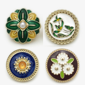 20mm metal snap button Flower Green Yellow