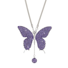 Butterfly pendant Car rearview mirror rhinestone decoration crystal polymer clay  stainless steel chain
