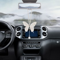 Butterfly pendant Car rearview mirror rhinestone decoration crystal polymer clay  stainless steel chain