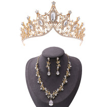 Baroque crown tiara, European and American style necklace, earrings, Crystal set, birthday crown, wedding gown, dress jewelry