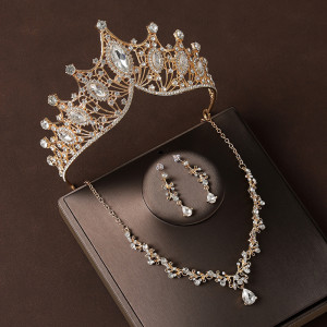 Baroque crown tiara, European and American style necklace, earrings, Crystal set, birthday crown, wedding gown, dress jewelry