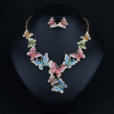Clavicle Chain Decorative Necklace Earrings Two Piece Set Butterfly Inlaid Diamond Ethnic Style Banquet
