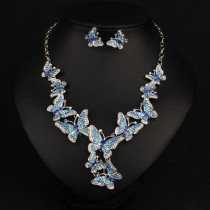 Clavicle Chain Decorative Necklace Earrings Two Piece Set Butterfly Inlaid Diamond Ethnic Style Banquet