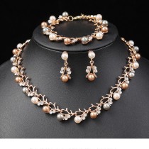 Crystal Pearl Necklace Earring Set Bridal Dress Fashion