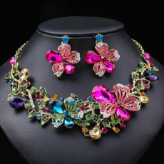 Hot selling necklace, earring, necklace set, women's luxury crystal, women's fashionable flower bridal accessories