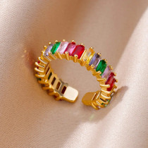 French retro 18K gold plated stainless steel zircon ring crystal ring wholesale