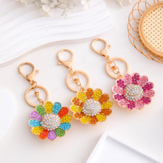 Crystal Water Diamond New Sunflower Alloy Keychain Colorful Sunflower Cartoon Bag Pendant Keychain