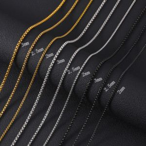 Black Stainless steel necklace, square pearl chain, hip-hop titanium steel jewelry