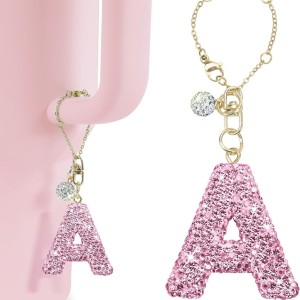 Pink Rhinestone cup pendant handle soft ceramic English letter keychain pendant
