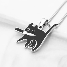 Hot selling stainless steel cartoon knife cat pendant titanium steel necklace wholesale