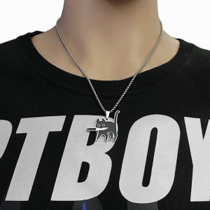 Hot selling stainless steel cartoon knife cat pendant titanium steel necklace wholesale