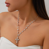 Versatile imitation pearl cross pendant necklace for women