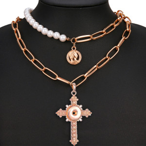 love Cross Pearl Necklace fit 20mm Snaps button jewelry wholesale