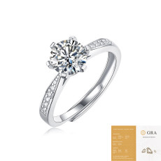 Fashion ring for women, 925 silver moissanite adjustable living mouth ring
