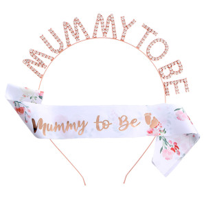 Expectant Mom Mummy To BE Headband Shoulder Strap Set Baby Shower Etiquette Strap 2-piece Set Party