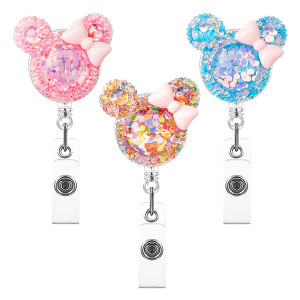Crystal acrylic sequin easy to pull buckle bow mouse Retractable badge reel
