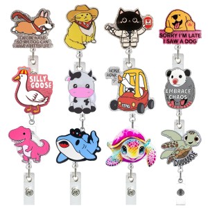 Acrylic glitter funny fun zoo underwater theme nurse medical student retractable buckle Retractable badge reel