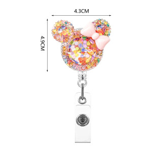 Crystal acrylic sequin easy to pull buckle bow mouse Retractable badge reel