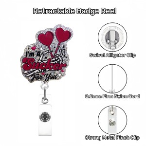 New Creative Acrylic Sparkling Powder Medical Jesus Mother's Day Telescopic Badge Clip Easy to Pull
